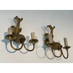 Paire d'Appliques Bronze au Dauphin Maison Jansen | Travail Français, vers 1940