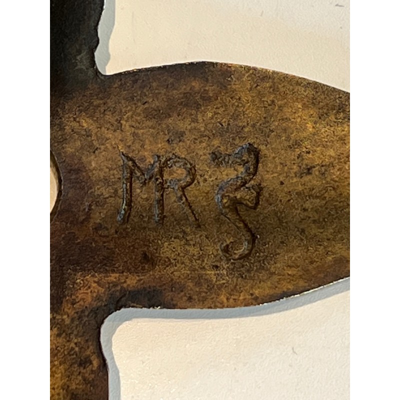 Pair of Art Nouveau Ermine-Motif Bronze and Wrought Iron Andirons, Signed MR, French Work, Circa 1900