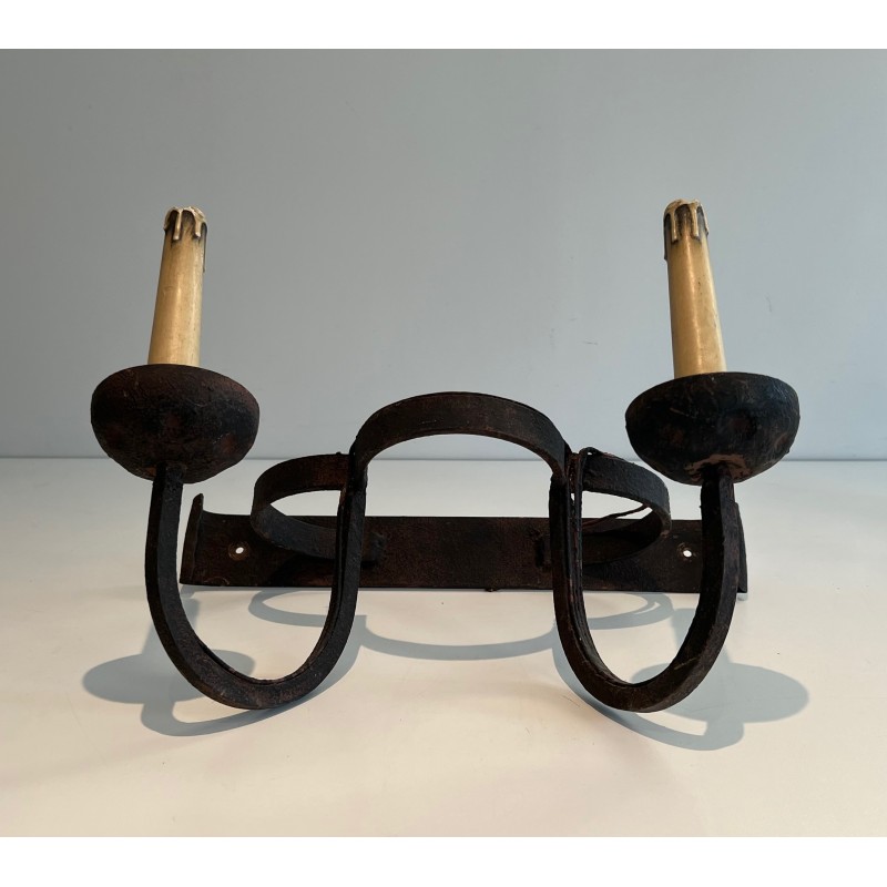 Set of Four Clover-Form Wrought Iron Wall Lights, French Work, Circa 1950