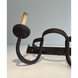 Set of Four Clover-Form Wrought Iron Wall Lights, French Work, Circa 1950