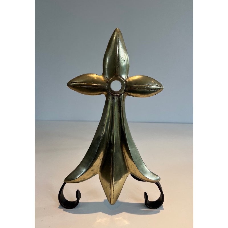 Paire de Chenets Art Nouveau en Bronze et Fer Forgé à Motif d'Hermine, Signés MR, Travail Français, Vers 1900