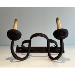 Set of Four Clover-Form Wrought Iron Wall Lights, French Work, Circa 1950