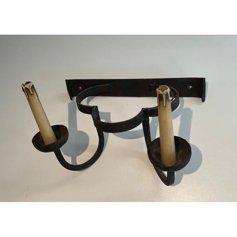 Set of Four Clover-Form Wrought Iron Wall Lights, French Work, Circa 1950