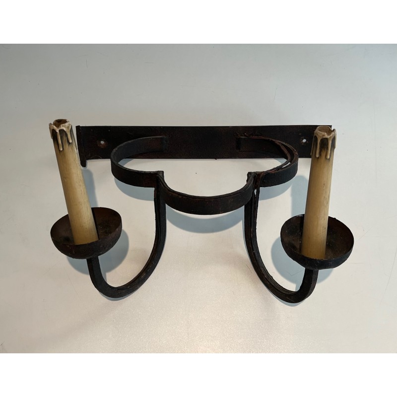 Set of Four Clover-Form Wrought Iron Wall Lights, French Work, Circa 1950