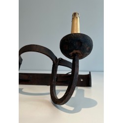 Set of Four Clover-Form Wrought Iron Wall Lights, French Work, Circa 1950