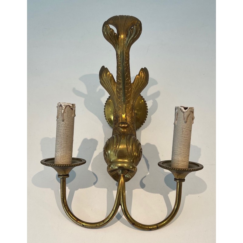 Pair of Bronze Dolphin Wall Sconces by Maison Jansen | French Work, circa 1940
