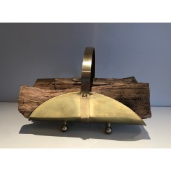 Neoclassical Style Brass Log Holder on Ball Feet, French Work, Circa 1970