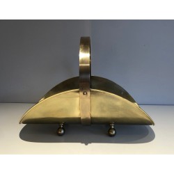 Neoclassical Style Brass Log Holder on Ball Feet, French Work, Circa 1970