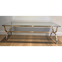 Large Neoclassical Style Brass Coffee Table Attributed to Maison Jansen