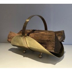 Neoclassical Style Brass Log Holder on Ball Feet, French Work, Circa 1970