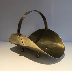 Neoclassical Style Brass Log Holder on Ball Feet, French Work, Circa 1970