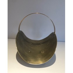 Neoclassical Style Brass Log Holder on Ball Feet, French Work, Circa 1970