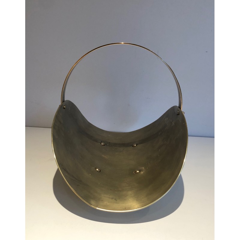 Neoclassical Style Brass Log Holder on Ball Feet, French Work, Circa 1970