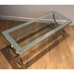 Large Neoclassical Style Brass Coffee Table Attributed to Maison Jansen