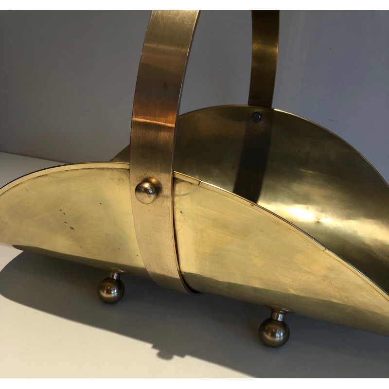 Neoclassical Style Brass Log Holder on Ball Feet, French Work, Circa 1970