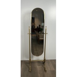 Miroir Psyché Néoclassique en Laiton à Piètement aux Dauphins, Maison Jansen, Travail Français, Vers 1940