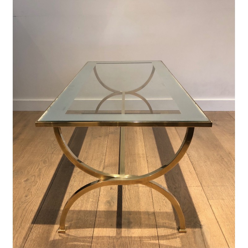 Large Neoclassical Style Brass Coffee Table Attributed to Maison Jansen