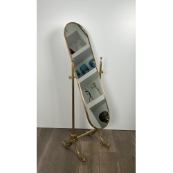 Neoclassical Brass Psyché Mirror with Dolphin Base, Maison Jansen, French Work, Circa 1940