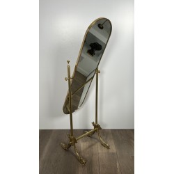 Neoclassical Brass Psyché Mirror with Dolphin Base, Maison Jansen, French Work, Circa 1940
