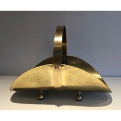 Neoclassical Style Brass Log Holder on Ball Feet, French Work, Circa 1970