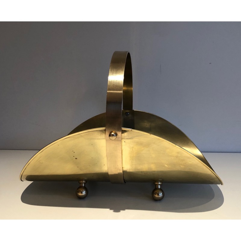 Neoclassical Style Brass Log Holder on Ball Feet, French Work, Circa 1970