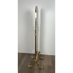 Neoclassical Brass Psyché Mirror with Dolphin Base, Maison Jansen, French Work, Circa 1940