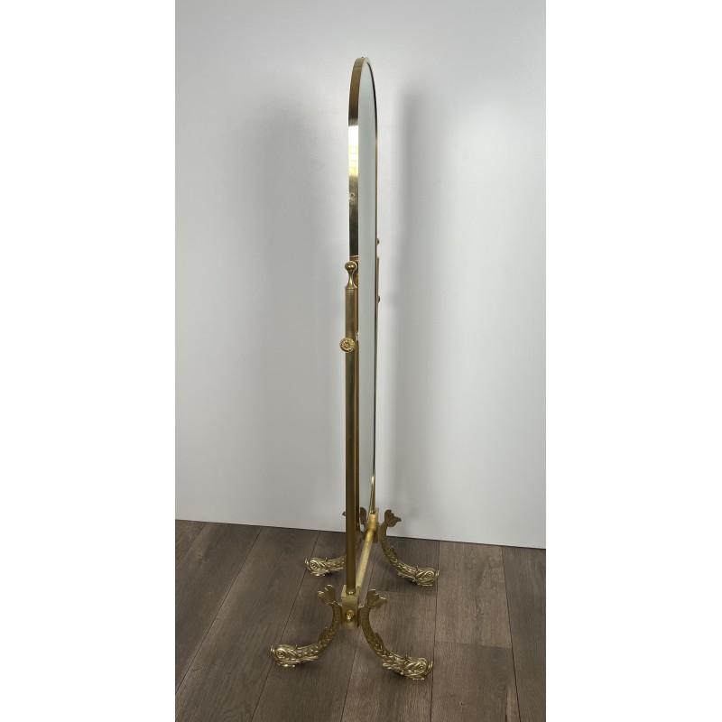 Miroir Psyché Néoclassique en Laiton à Piètement aux Dauphins, Maison Jansen, Travail Français, Vers 1940