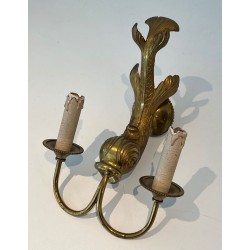Pair of Bronze Dolphin Wall Sconces by Maison Jansen | French Work, circa 1940