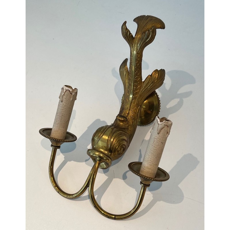Pair of Bronze Dolphin Wall Sconces by Maison Jansen | French Work, circa 1940