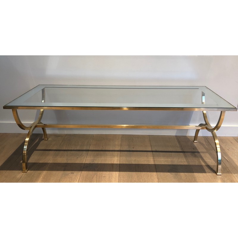 Importante Table Basse de Style Néoclassique en Laiton Attribué à la Maison Jansen