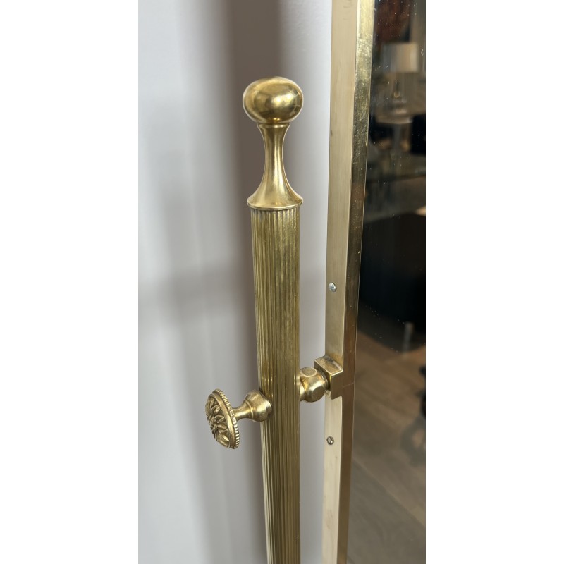 Neoclassical Brass Psyché Mirror with Dolphin Base, Maison Jansen, French Work, Circa 1940