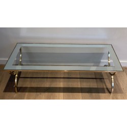Large Neoclassical Style Brass Coffee Table Attributed to Maison Jansen