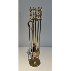 Nécessaire de Feu en Laiton de Style Néoclassique, Travail Français, Vers 1970