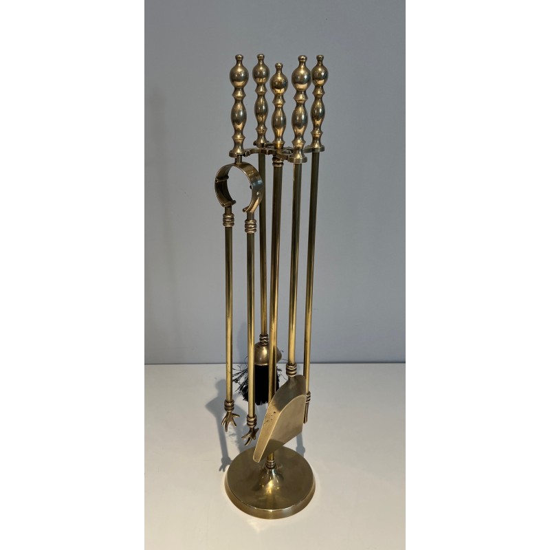 Neoclassical Style Brass Fireplace Tools, French Work, Circa 1970