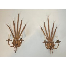 Pair of Gilded Wheat Sheaf Wall Sconces in the Taste of Chanel | French Work, circa 1970