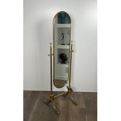 Miroir Psyché Néoclassique en Laiton à Piètement aux Dauphins, Maison Jansen, Travail Français, Vers 1940