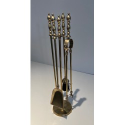 Nécessaire de Feu en Laiton de Style Néoclassique, Travail Français, Vers 1970