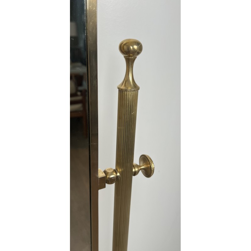 Neoclassical Brass Psyché Mirror with Dolphin Base, Maison Jansen, French Work, Circa 1940