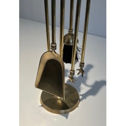 Nécessaire de Feu en Laiton de Style Néoclassique, Travail Français, Vers 1970