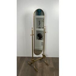 Neoclassical Brass Psyché Mirror with Dolphin Base, Maison Jansen, French Work, Circa 1940