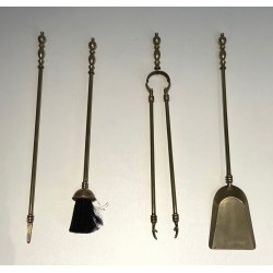 Neoclassical Style Brass Fireplace Tools, French Work, Circa 1970