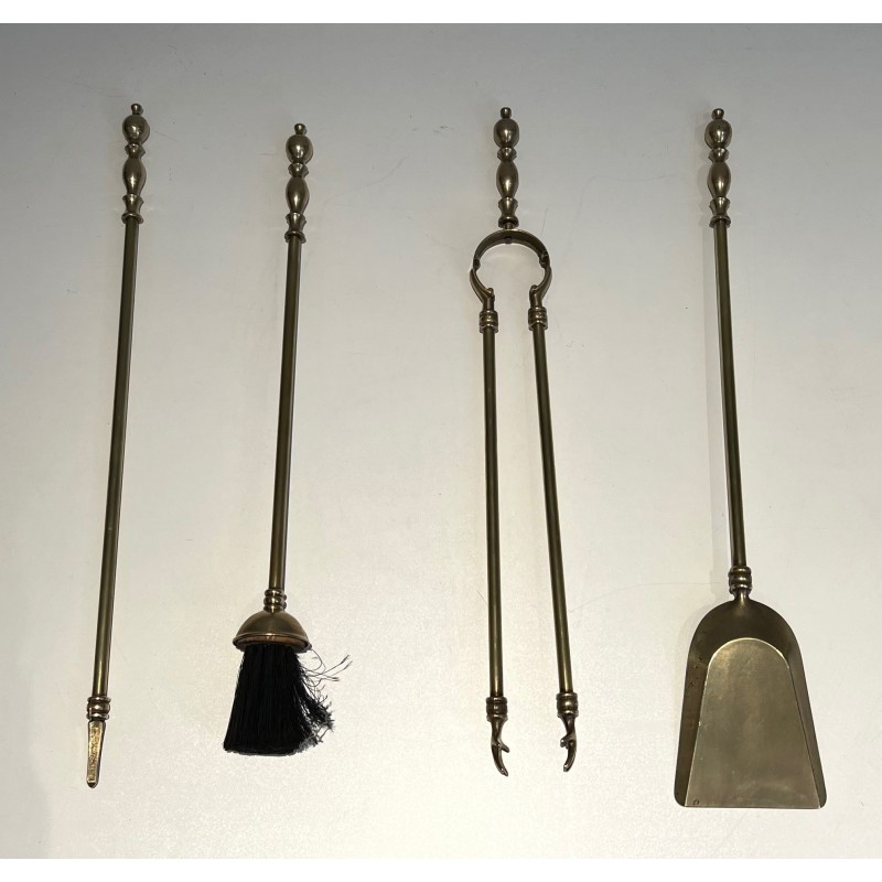 Neoclassical Style Brass Fireplace Tools, French Work, Circa 1970
