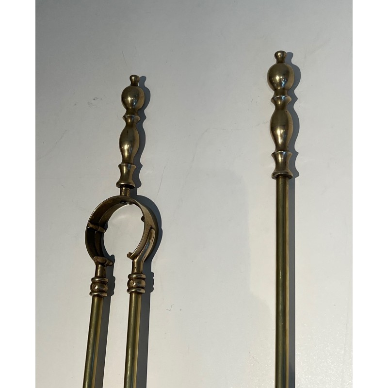 Neoclassical Style Brass Fireplace Tools, French Work, Circa 1970