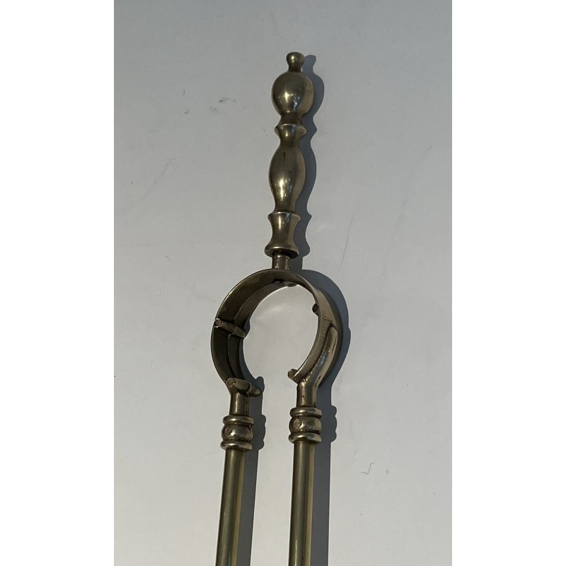 Neoclassical Style Brass Fireplace Tools, French Work, Circa 1970