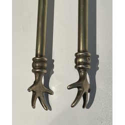 Neoclassical Style Brass Fireplace Tools, French Work, Circa 1970