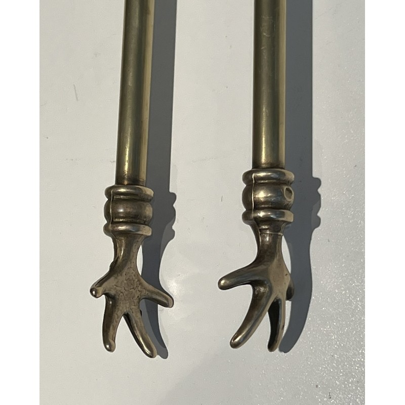 Neoclassical Style Brass Fireplace Tools, French Work, Circa 1970