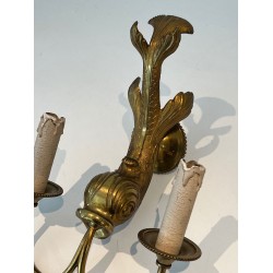 Pair of Bronze Dolphin Wall Sconces by Maison Jansen | French Work, circa 1940