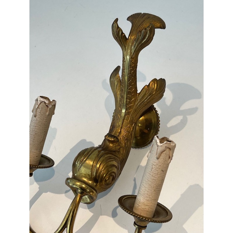 Pair of Bronze Dolphin Wall Sconces by Maison Jansen | French Work, circa 1940