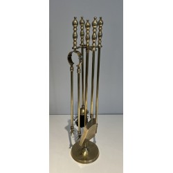 Neoclassical Style Brass Fireplace Tools, French Work, Circa 1970