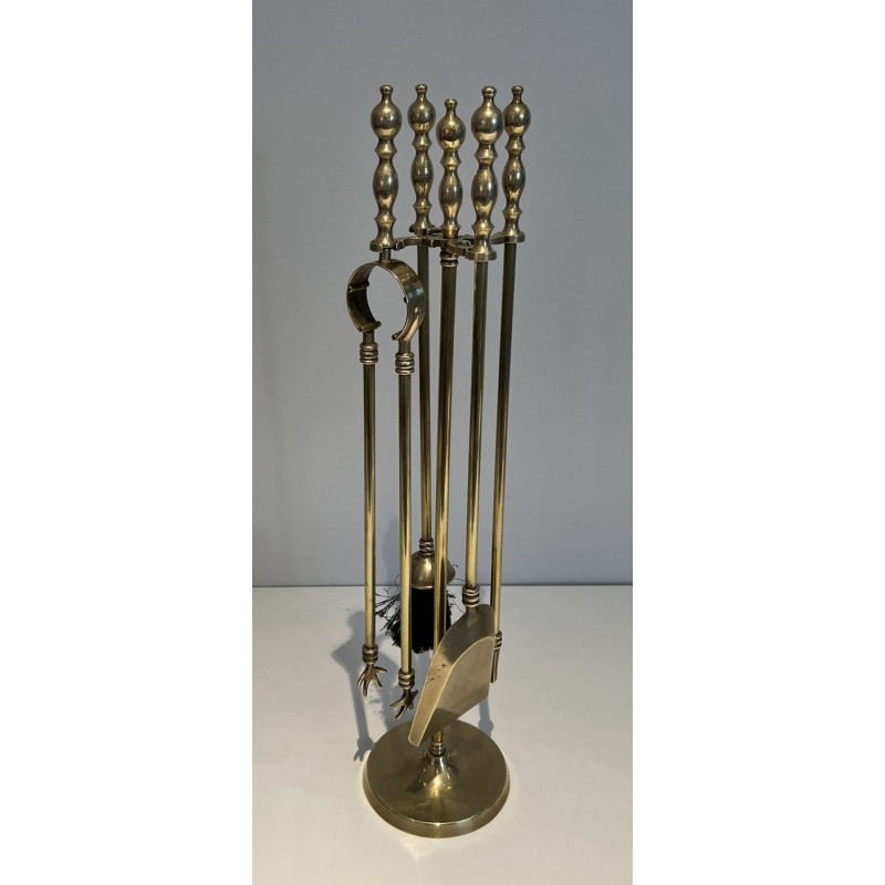 Nécessaire de Feu en Laiton de Style Néoclassique, Travail Français, Vers 1970